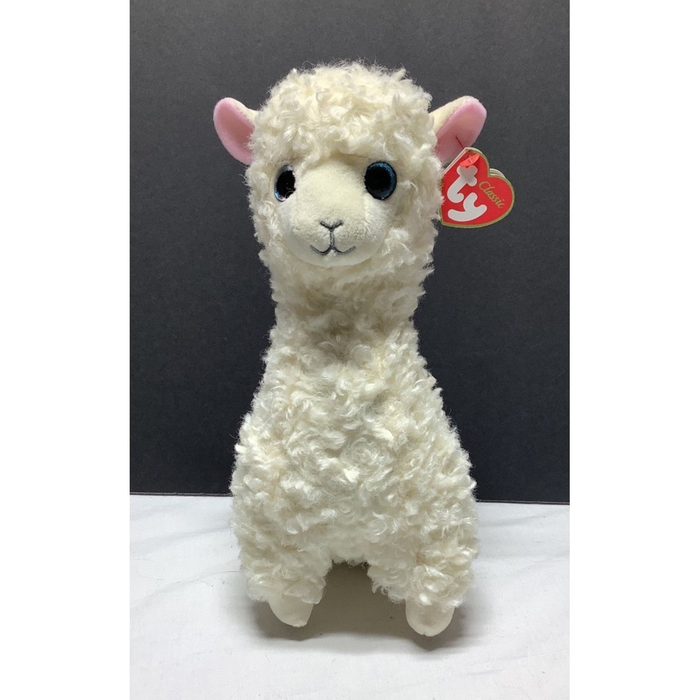 TY Classic Beanie Baby LILY Plush White 12 in Tall Blue Eye Llama Stuffed Animal